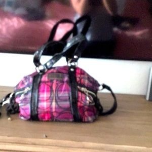 COPY - Coach purse patent leather andfabric. Some very lite wear on handles